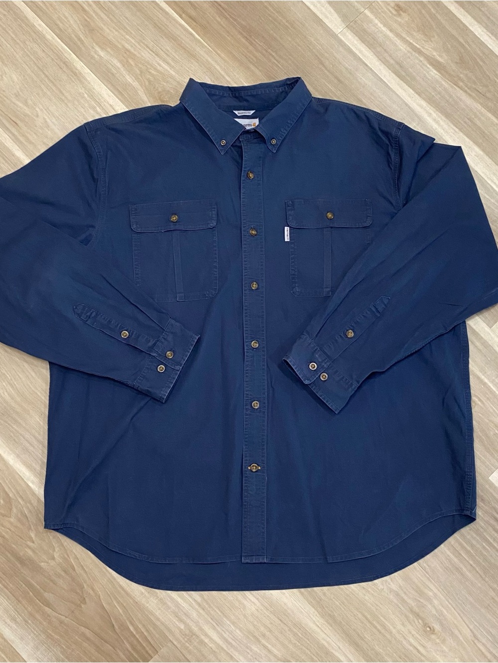 Carhartt Shirt Mens 2XL Relaxed Fit Navy Blue Long Sleeve Button Down
